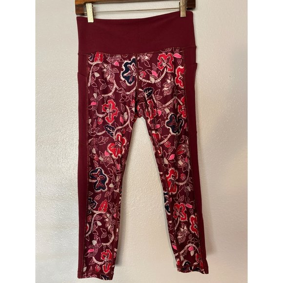 Athleta Affirmation In Powervita Dark Garnet Floral Leggings Size Medium Petite - Picture 1 of 9